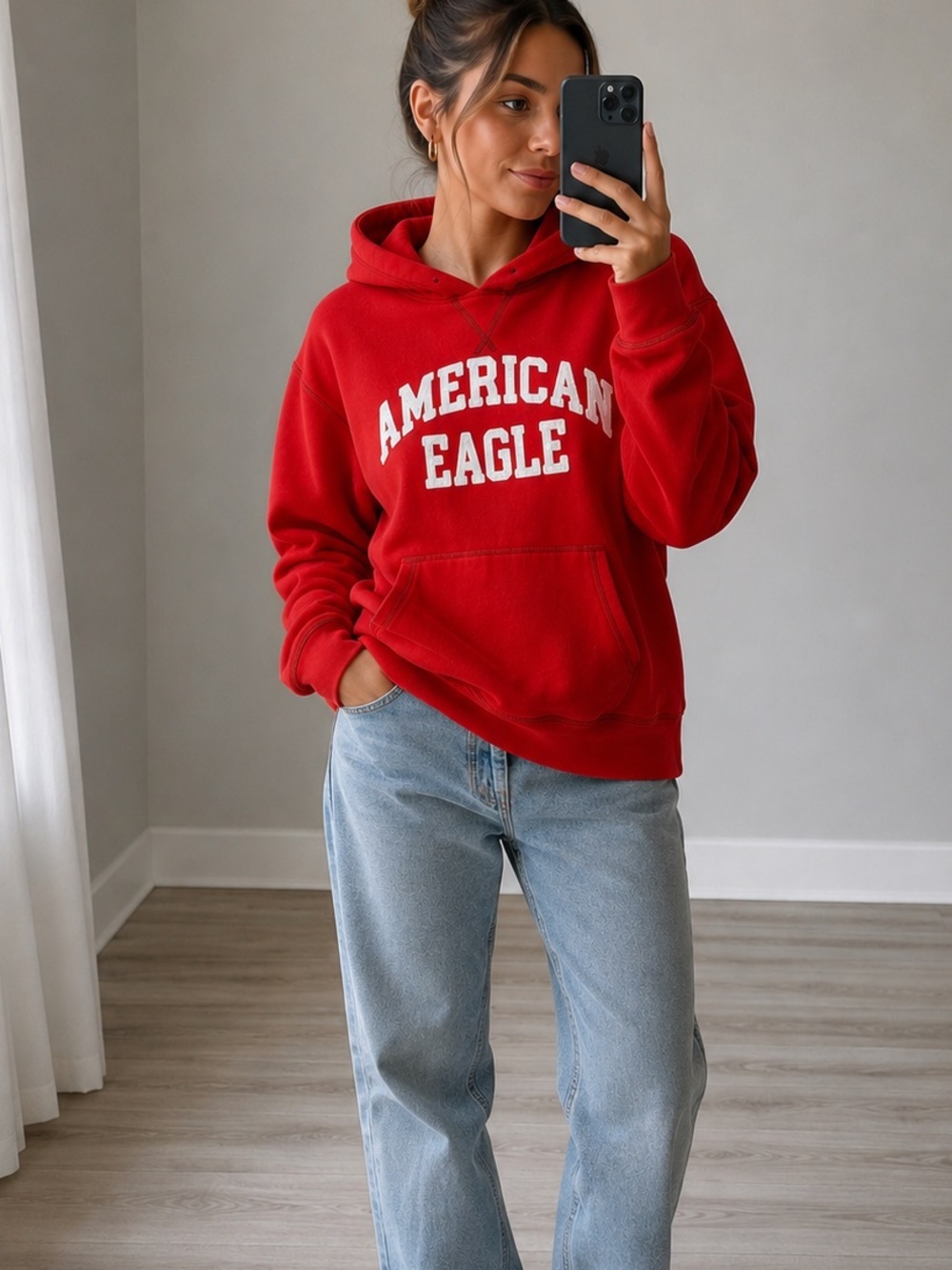 American Eagle Red Pullover Hoodie Women’s Small | Vintage Y2K Varsity Logo